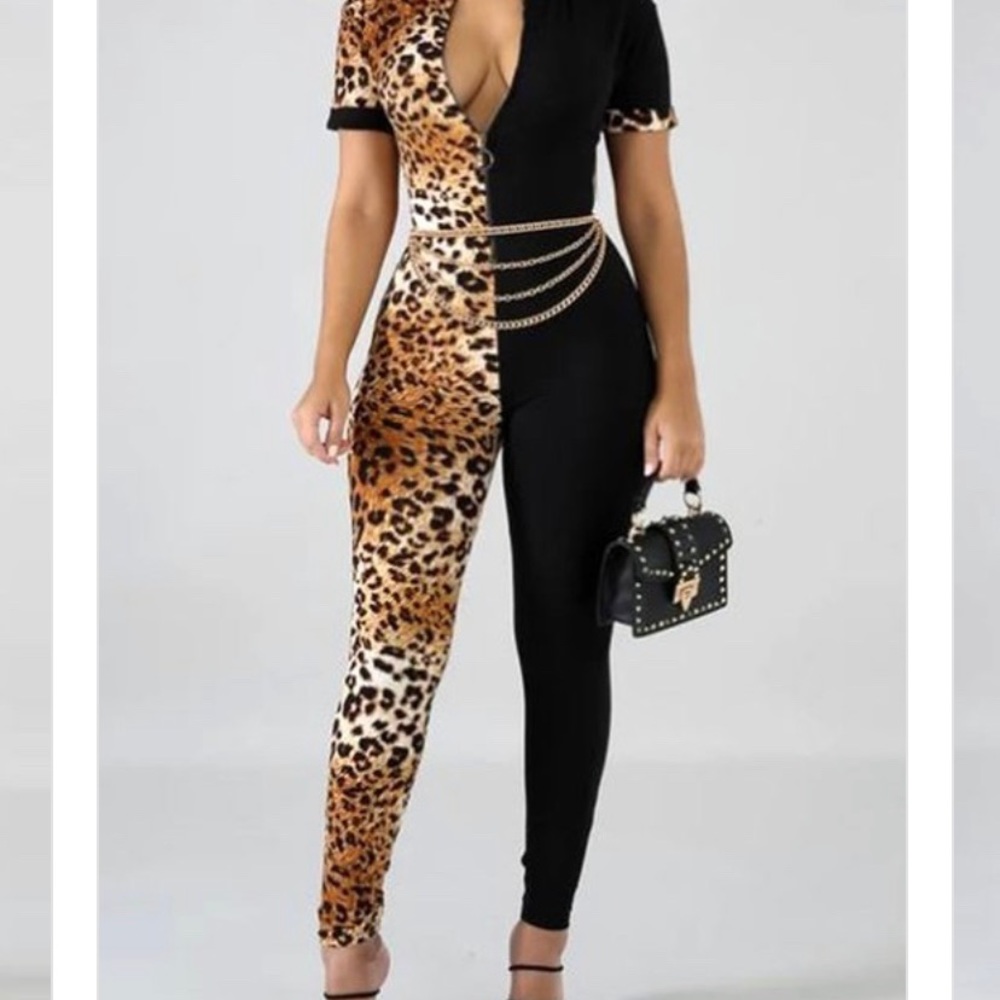 Half Animal Print Jumpsuit